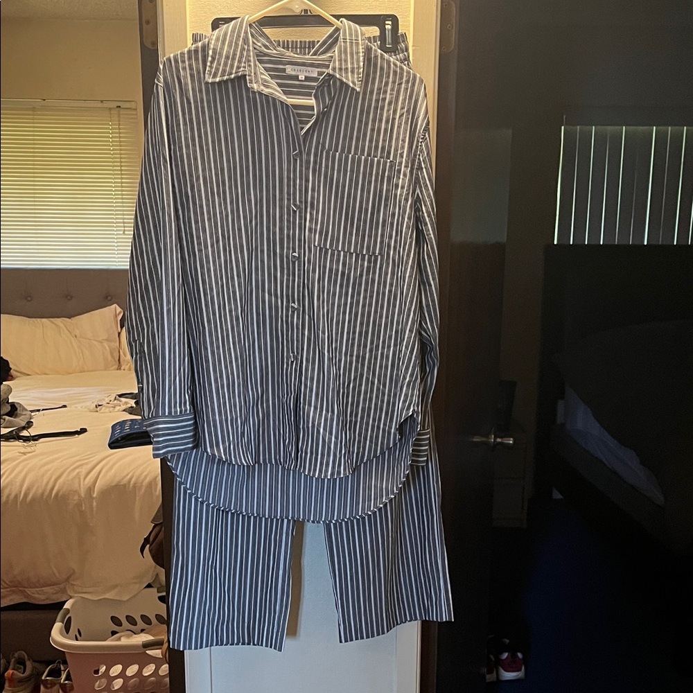 Crescent Blue and White Striped Pantsuit